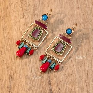 1pair Handmade Enamel Crystal Earrings, Random Color